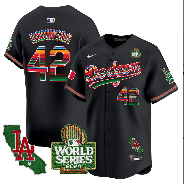 Men MLB Mexico Los Angeles Dodgers #42 Robinson black 2024 World Series Champions Patch Jersey 20241105